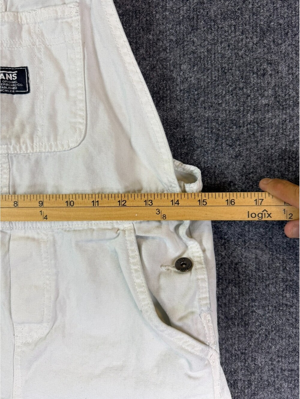 Vans Womens White Denim Overall Shortalls Size Large Off White Canvas Shortalls - Picture 4 of 7